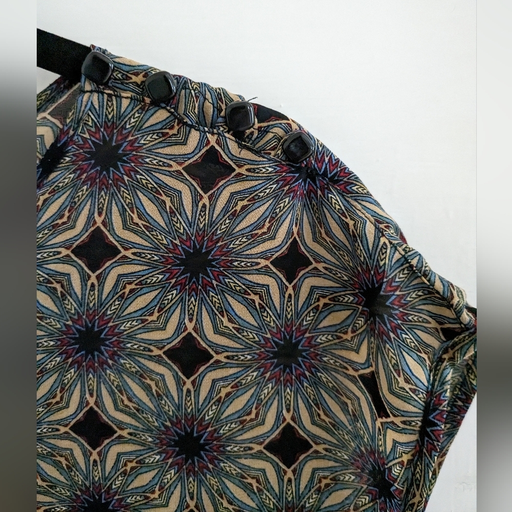 Tulle Brand Sheer Patterned Blouse Size L